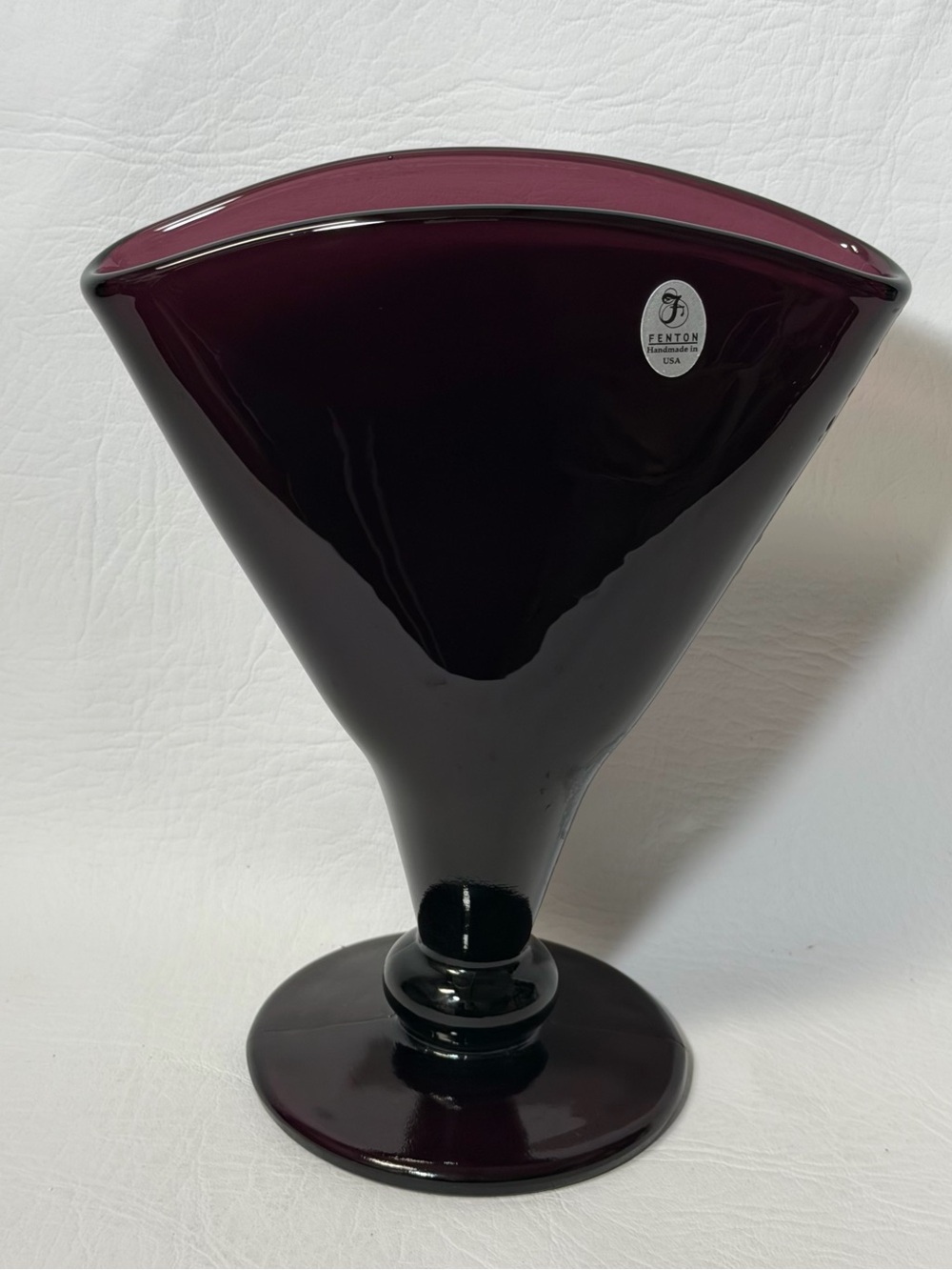 Fenton "fan" or "envelope" vase featuring a dark amethyst dark purple color